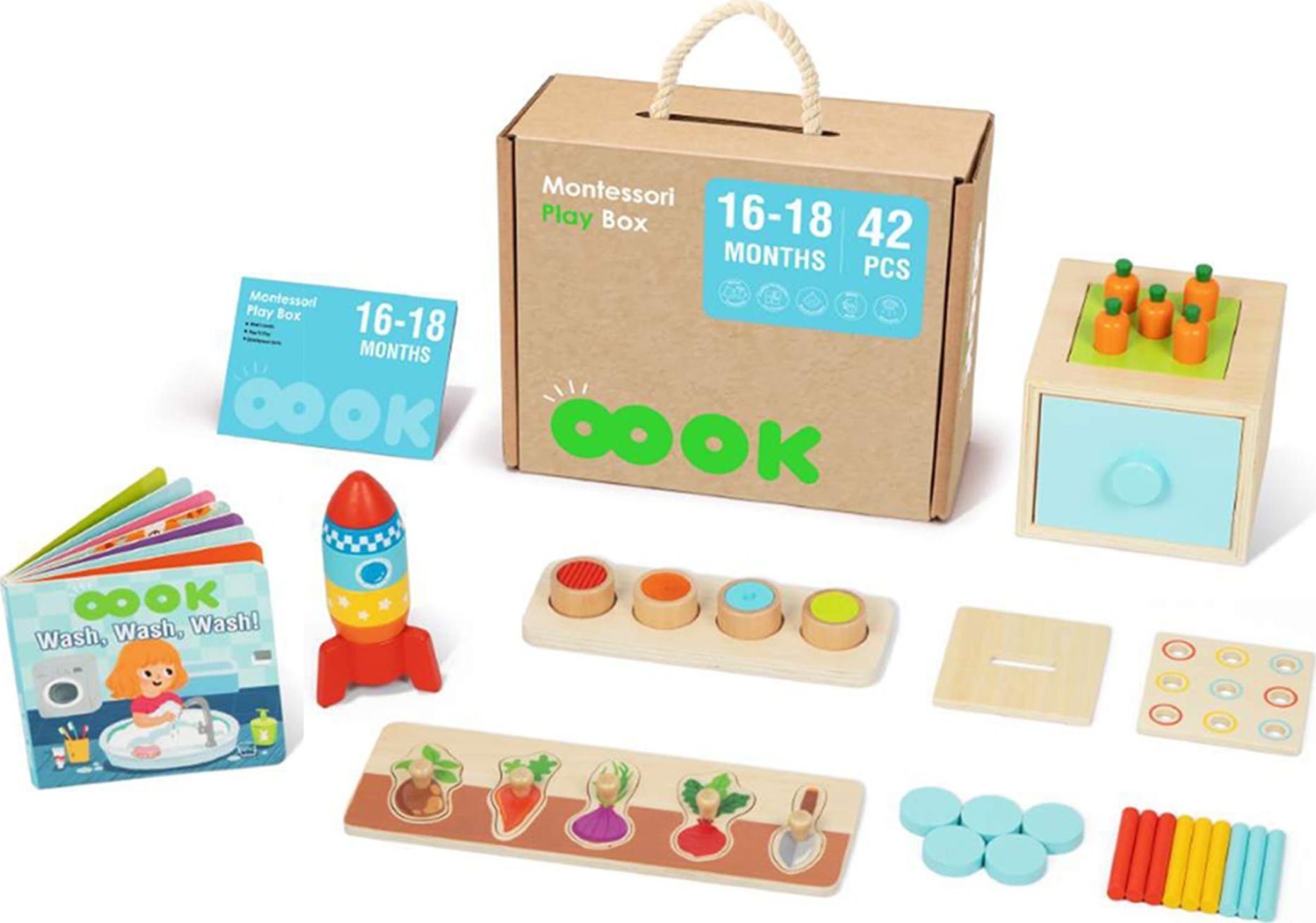 Tooky Toy TOOKY TOY Box Pudełko XXL Montessori Edukacyjne 7w1 Sensoryczne 16-18 Mies.