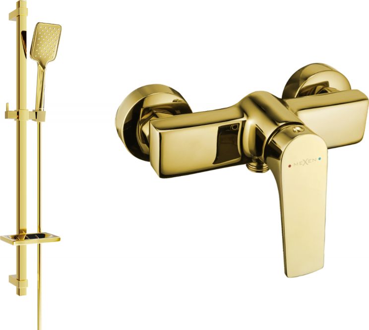 Mexen Mexen Lynx DQ62 bateria prysznicowa z zestawem prysznicowym, złota - 74594DQ62-50