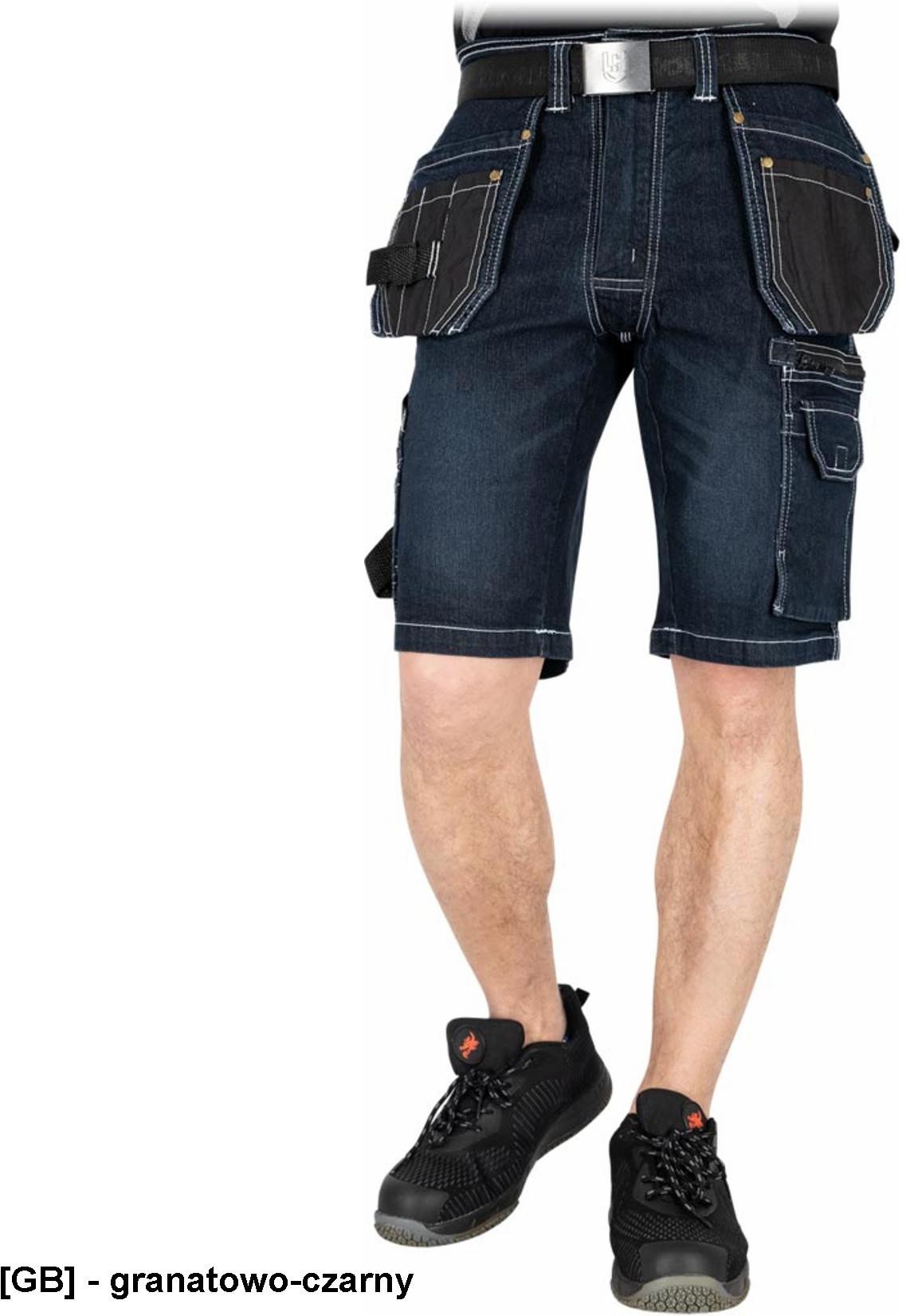 JEANS415-TS - Elastyczne spodnie ochronne do pasa z krótkimi nogawkami, męskie - granatowo-czarny L