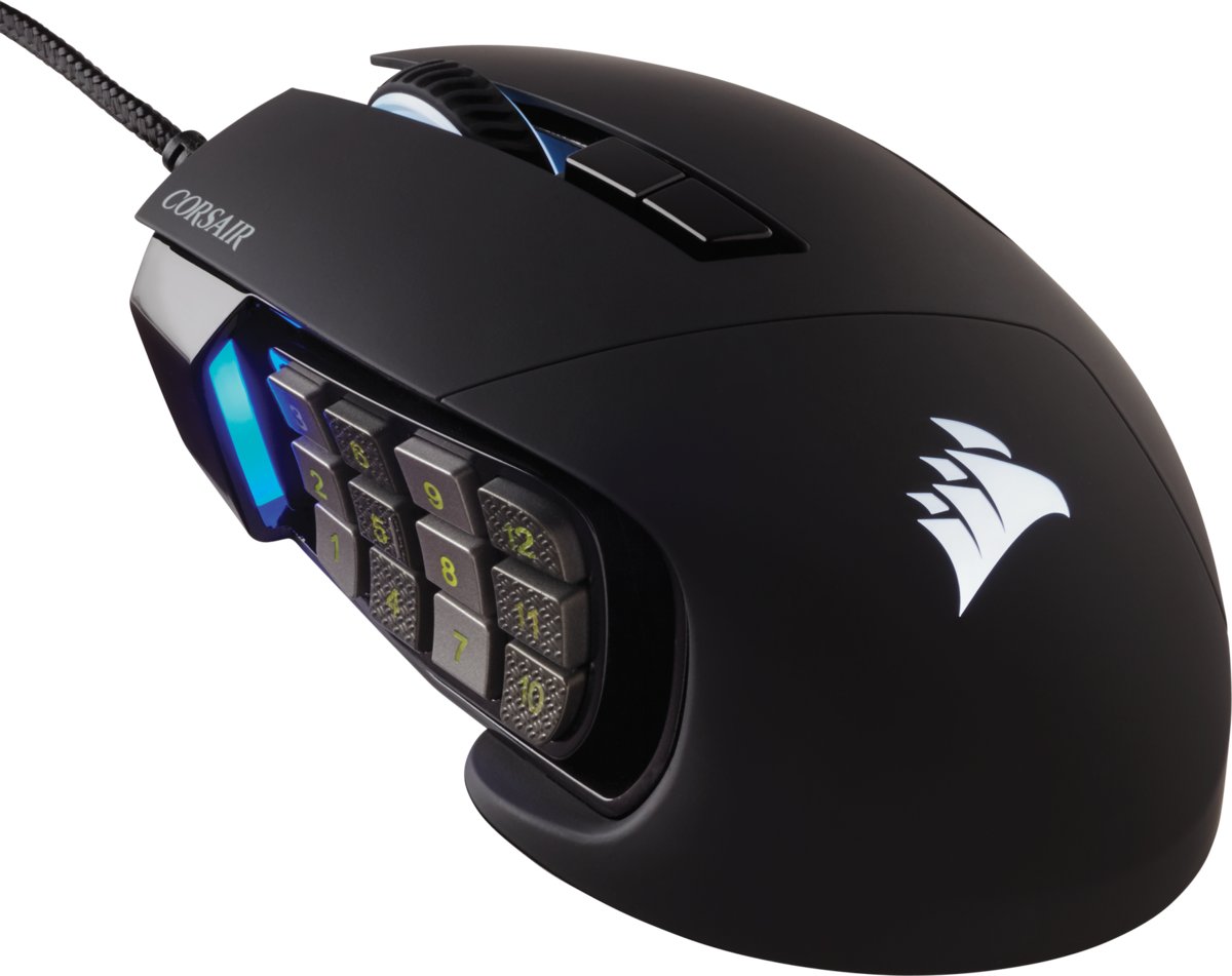 CORSAIR SCIMITAR RGB ELITE MOBA/MMO Pelė žaidimams Juodas RGB LED pašvietimas 18000 DPI Optinė (EU)