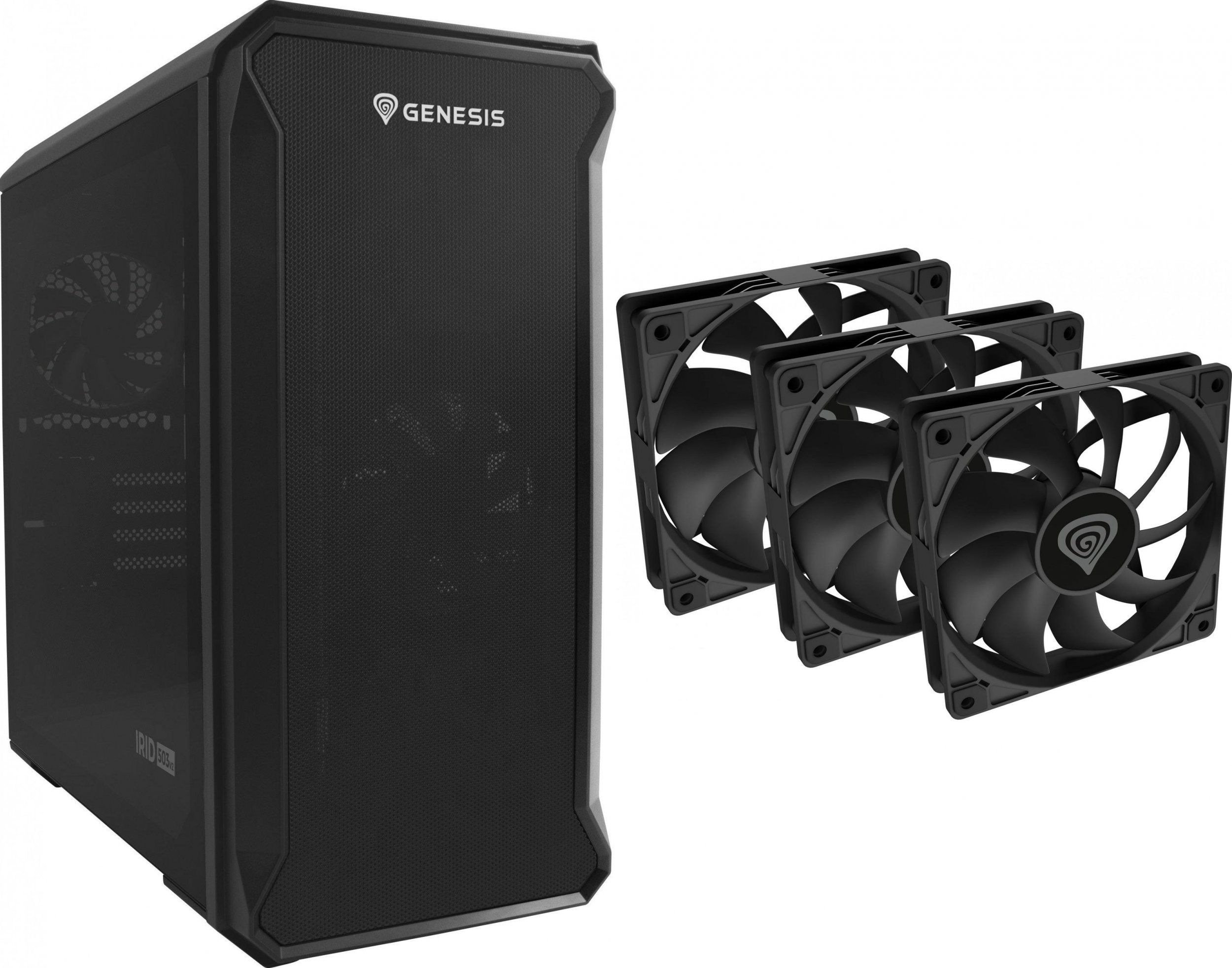 Obudowa Genesis Irid 503 V2 (NPC-1558) + Wentylatory Oxal 120 Czarny 3-pack (NGF-2043)