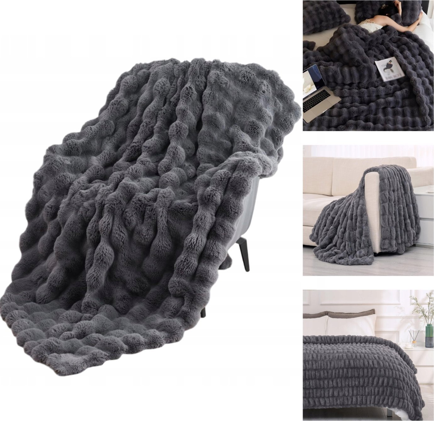 Puszysty I Pluszowy Koc Na Łóżko Cozyglam Miękki, Narzuta Na Łóżko Szary