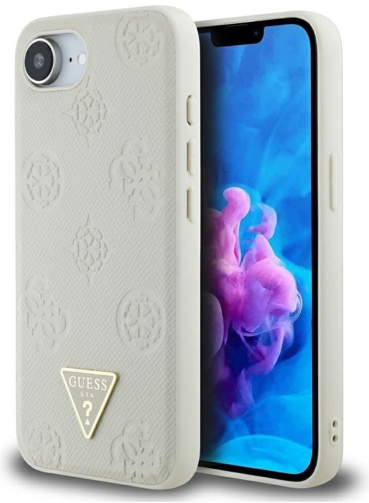 Case Guess Grained Hot Stamp Peony Triangle Logo MagSafe for iPhone 16e beige