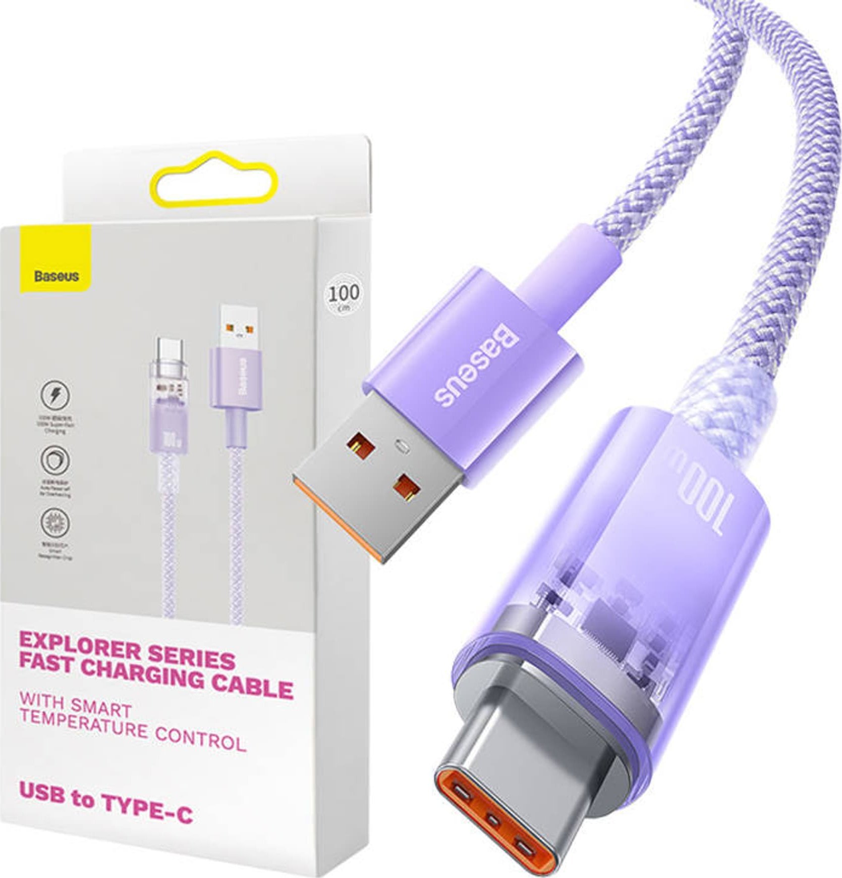 Kabel USB Baseus USB-A - USB-C 1 m Fioletowy (CATS010405)