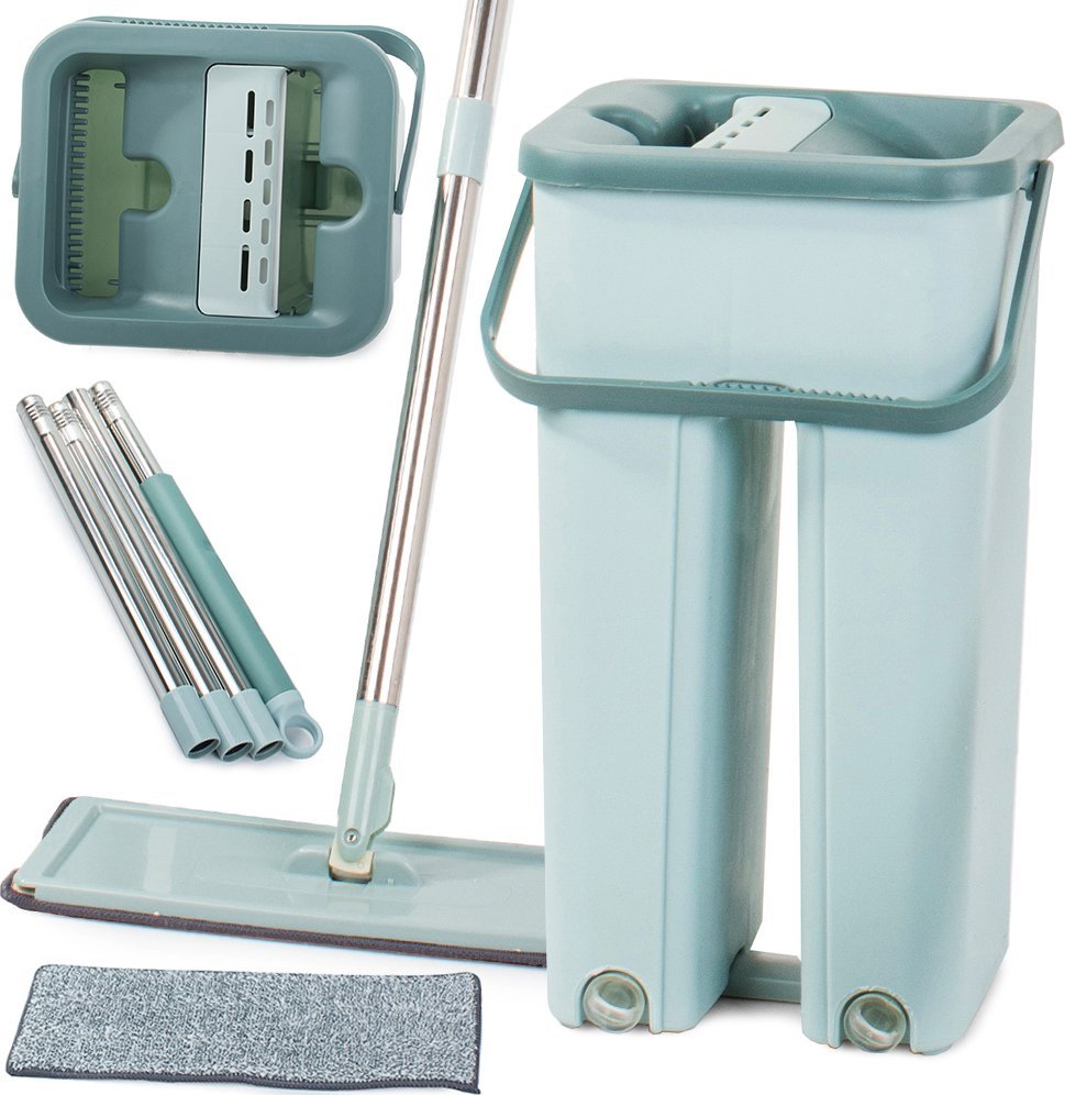 Mop Verk Mop płaski z wiadrem dwukomorowym wyciskaczem Mop płaski z wiadrem dwukomorowym wyciskaczem