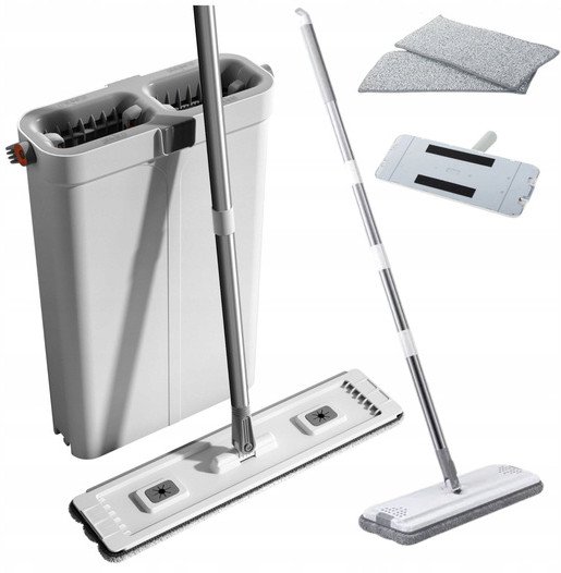 Zestaw Do Sprzątana Wiadro Dwukomorowe Mop Płaski Mikrofibra