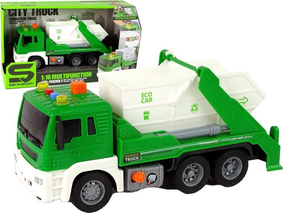 LeanToys Ciężarówka Śmieciarka Segregowanie Zielona Napęd Frykcyjny 1:16 LEAN Toys
