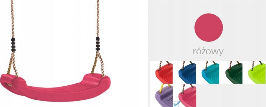 Huśtawka KBT Huśtawka ogrodowa deska wraz z linami o regulowanej wysokości - różowa