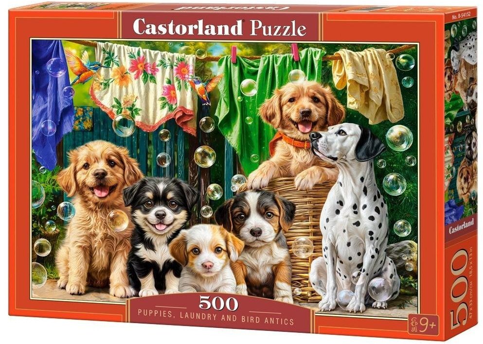Puzzle 500 Puppies, Laundry and Bird Antics CASTOR