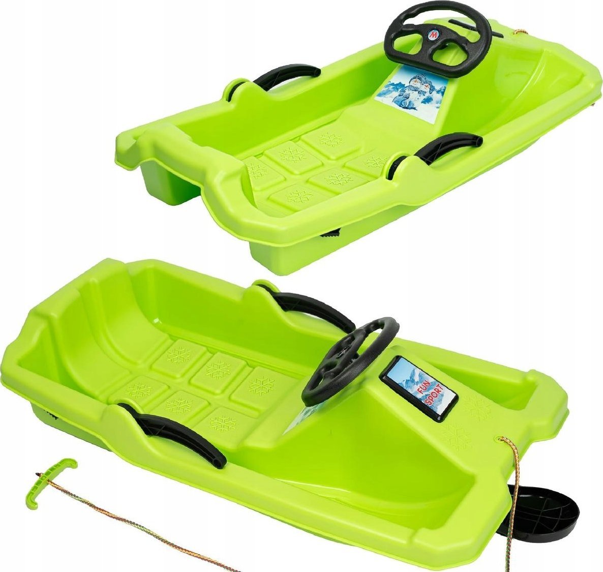 Enero SANKI PLASTIKOWE Z HAMULCEM I KIEROWNICĄ ADAŚ 84x43x25CM ZIELONE