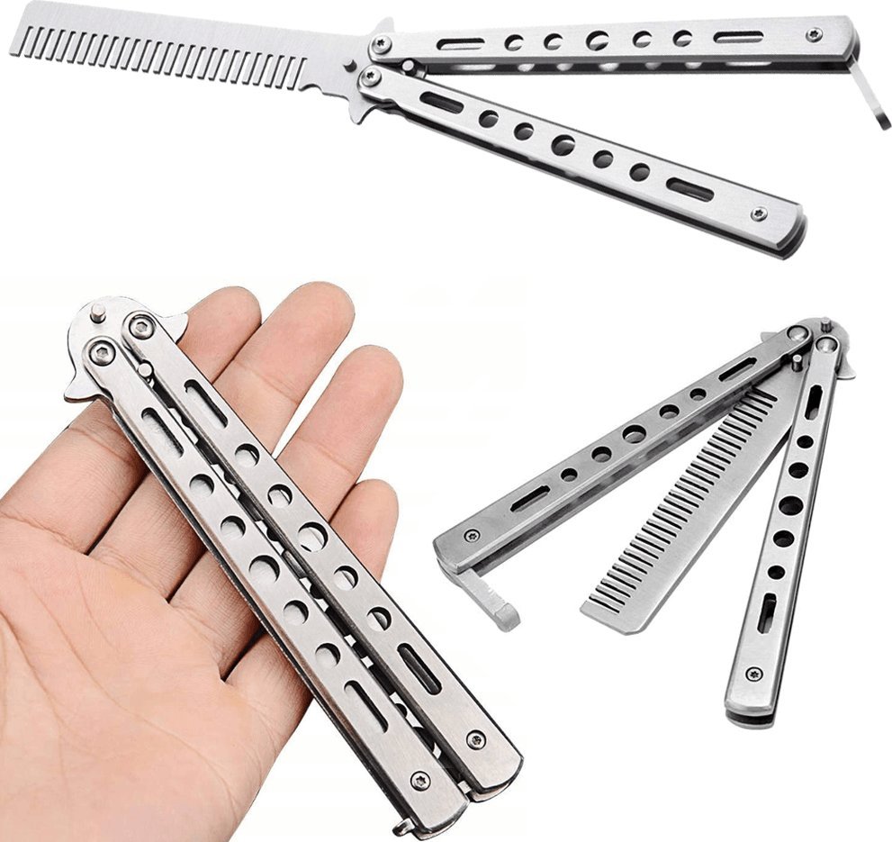 Korbi NÓŻ MOTYLKOWY TRENINGOWY MOTYLEK SREBRNY BUTTERFLY