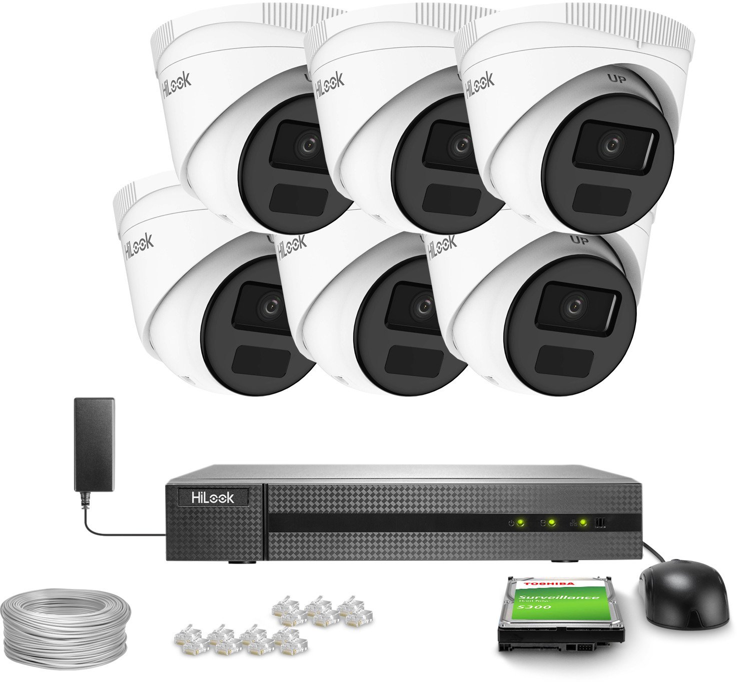 Zestaw do monitoringu 6x IPCAM-T2-P Full HD, PoE, IR 20m, HiLook Hikvision