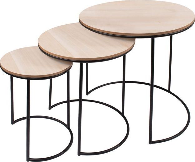 Springos Stolik kawowy loft, metalowy industrialny zestaw 3 szt. drewniane UNIWERSALNY