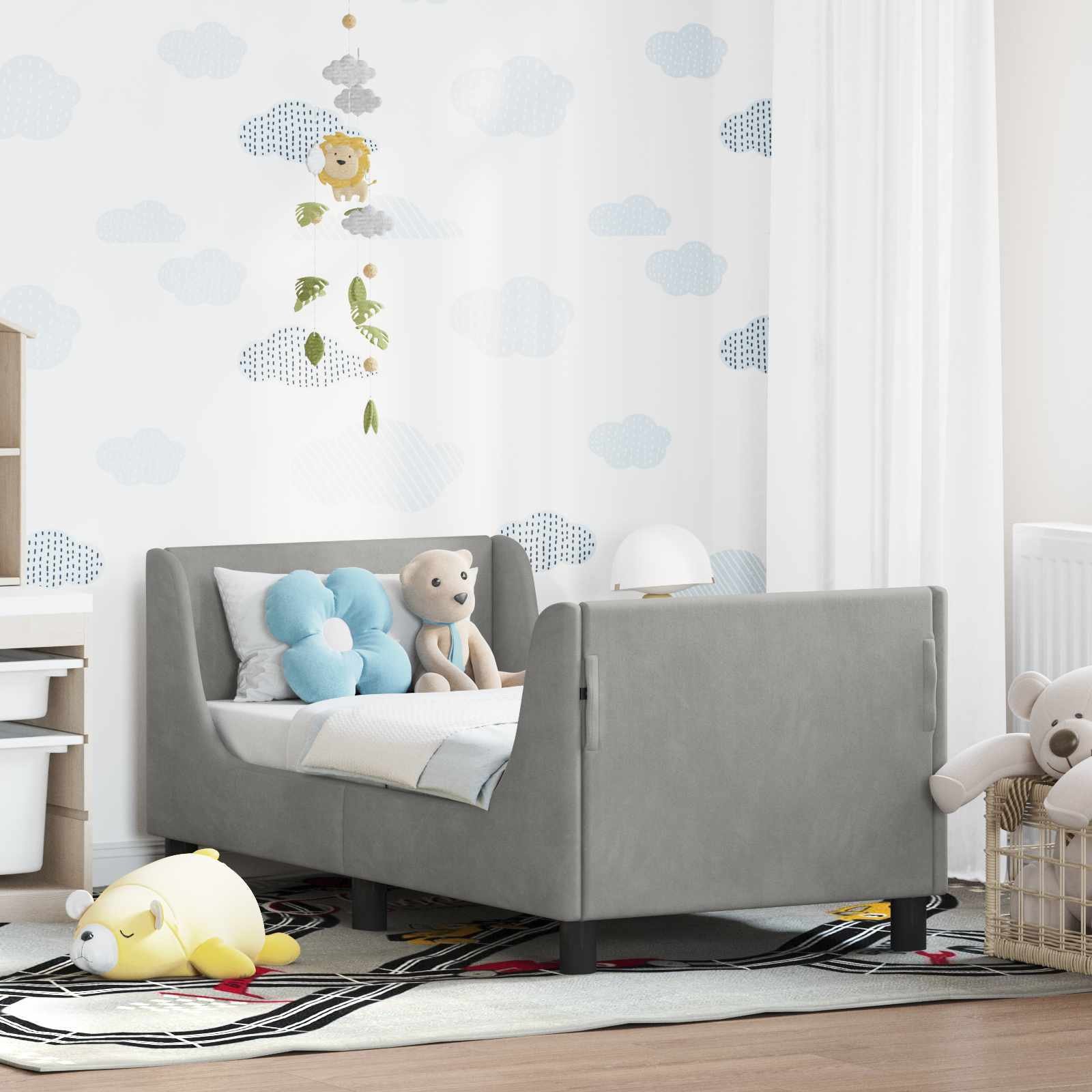 vidaXL Stelaż łóżka dla malucha z oparciem Jasnoszary 70 x 140 cm