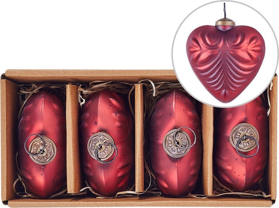 Beliani Zestaw 4 bombek serc szklanych czerwony FERIABLE