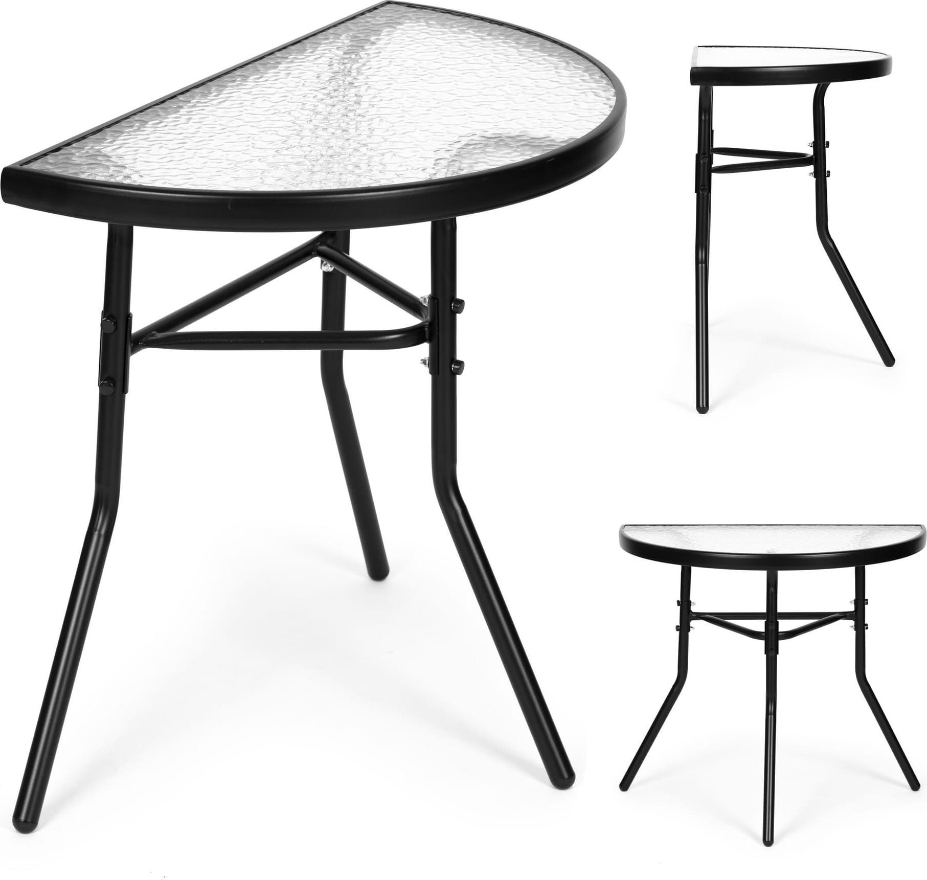 Stolik półokrągły szklany kawowy na balkon taras patio czarny