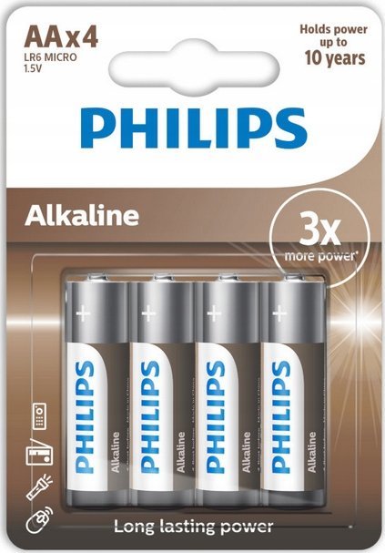 Philips BATERIA PHILIPS AA LR6 BLISTER 4SZT BATERIE ENTRY ALKALINE Phil-LR6A4B/10>
