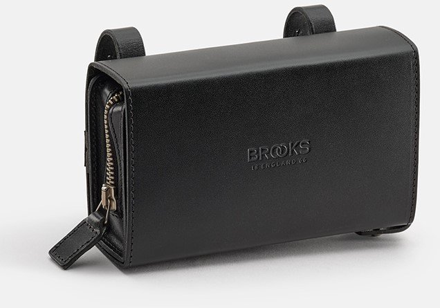 Torba podsiodłowa BROOKS D-SHAPED, Black, Pojemność 0,75L, Mocowanie na paskach, Garbowana skóra (NEW)