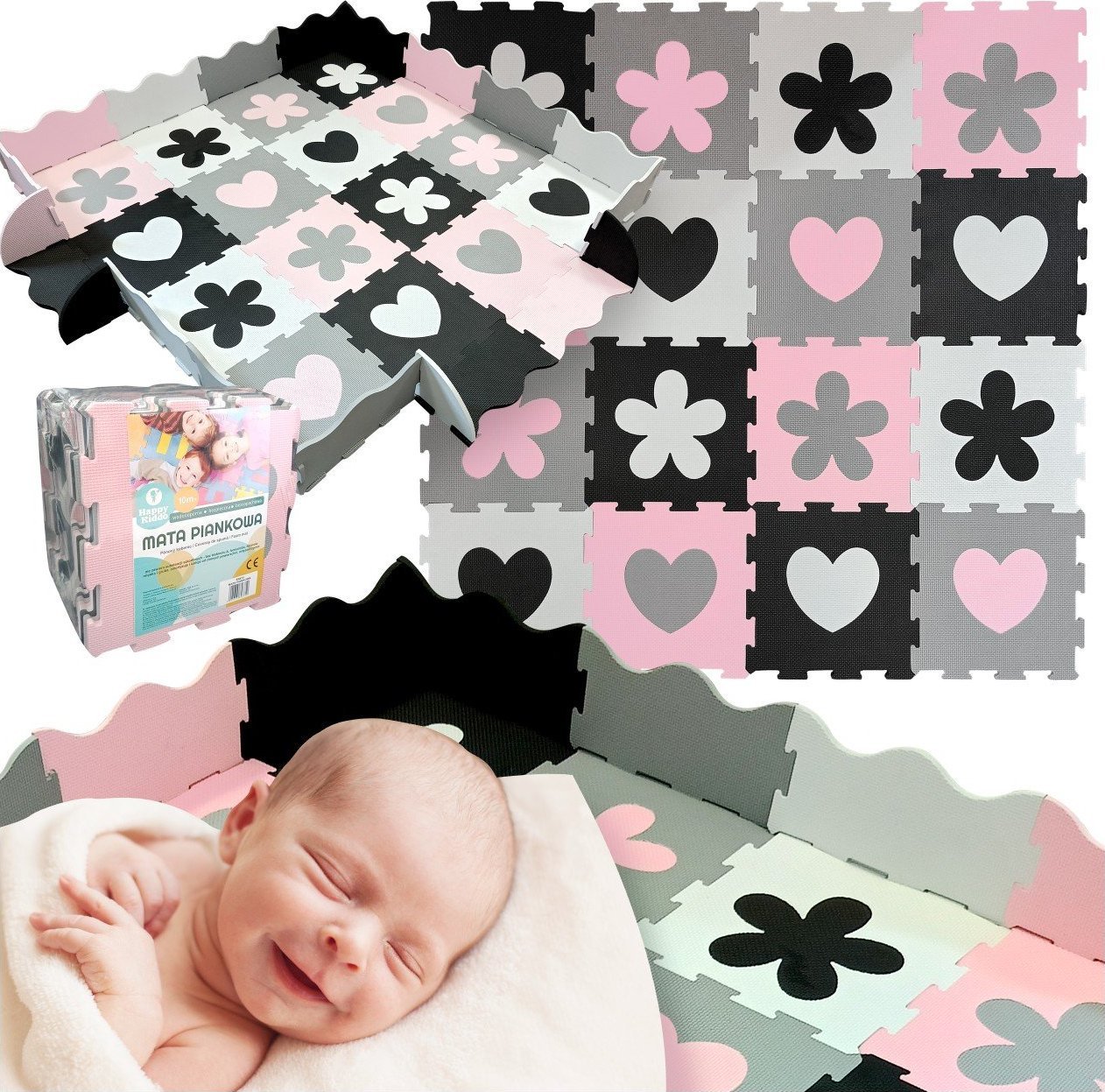 Happy Kiddo Mata piankowa kojec podłogowa puzzle piankowe edukacyjna 162x162 cm duża