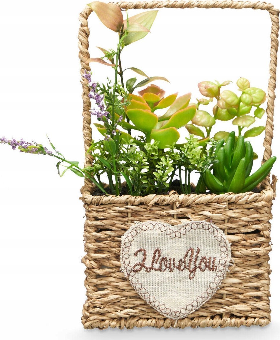 Ibergarden Sztuczne sukulenty w plecionym koszyku LOVE, 12 x 21 cm