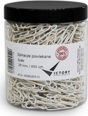 Victory Office Product SPINACZE BIUROWE VICTORY OFFICE 28MM 800 SZT. OKRĄGŁE POWLEKANE BIAŁE SŁOIK DUŻY