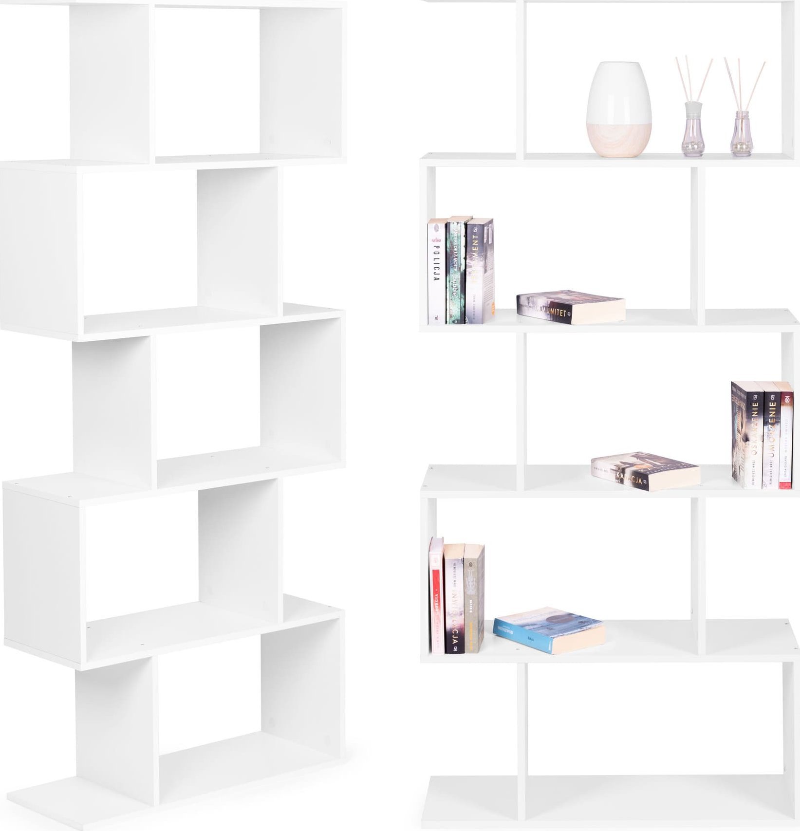 ModernHome Nowoczesny regał do salonu kratka 5 półek na książki biały