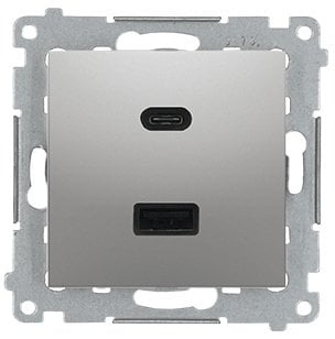 Simon 54 Ładowarka USB C+A (moduł), 30 W, 230V srebrny mat DEC2CAQ.01/43