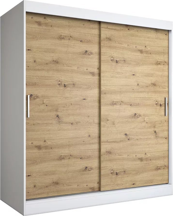 Elior Szafa przesuwna 180 cm biel + dąb artisan - Corina 5X