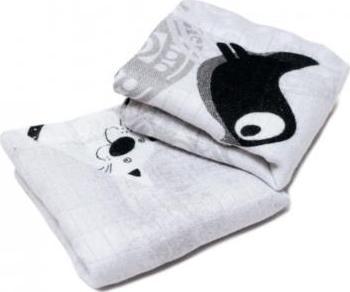 PULP BAMBOO Mini Pieluszki, Przytulanka z Jonami Srebra - 2 szt (Pieski i Ptaszki na Gałązkach) 35x30 cm