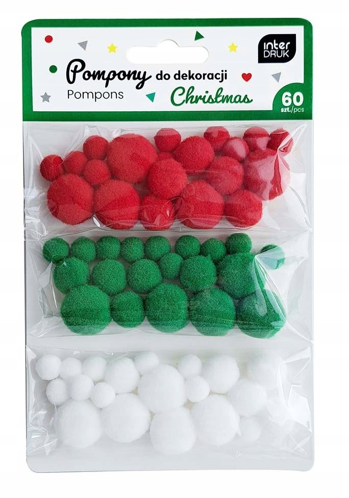 Pompony do dekoracji 60szt Christmas BN