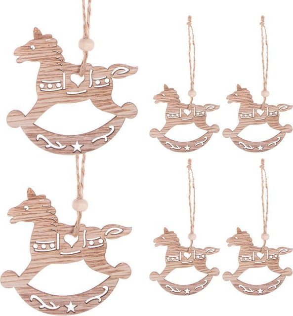 Springos Ozdoba choinkowa 7cm drewniana, świąteczna zawieszka konie zestaw 6 szt. UNIWERSALNY