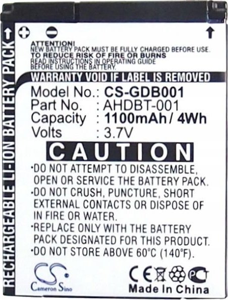 Cameron Sino Akumulator Bateria typu AHDBT-001 / ABPAK-001 / AHDBT-002 do GoPro Hero 2 / Hero / HD Hero / CS-GDB001