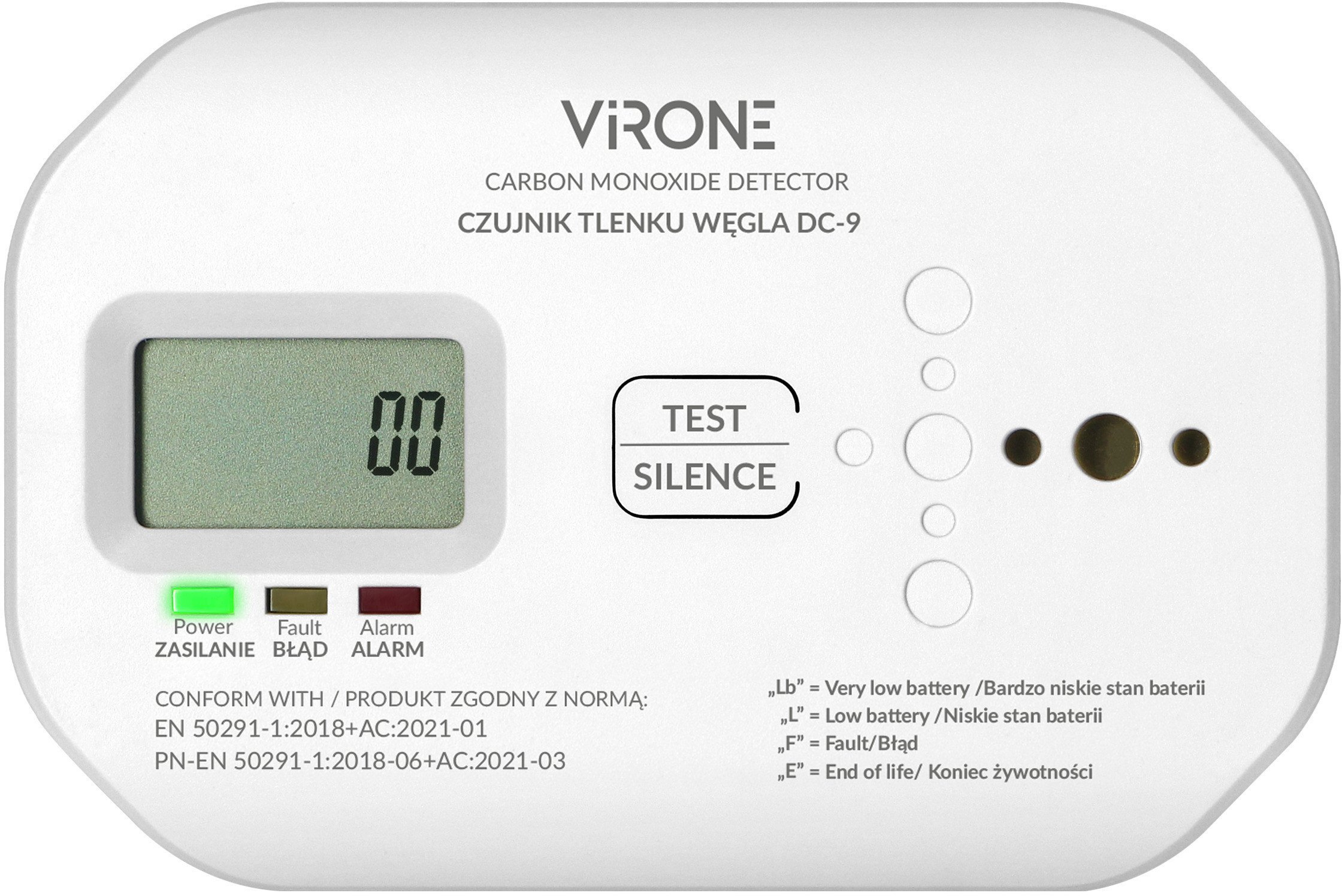 Bateryjny czujnik tlenku węgla (czadu), 2xAA, żywotność sensora 10 lat