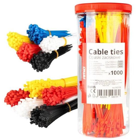 Opaski zaciskowe plastikowe wielokolorowe zestaw 1000 szt. amio-04318