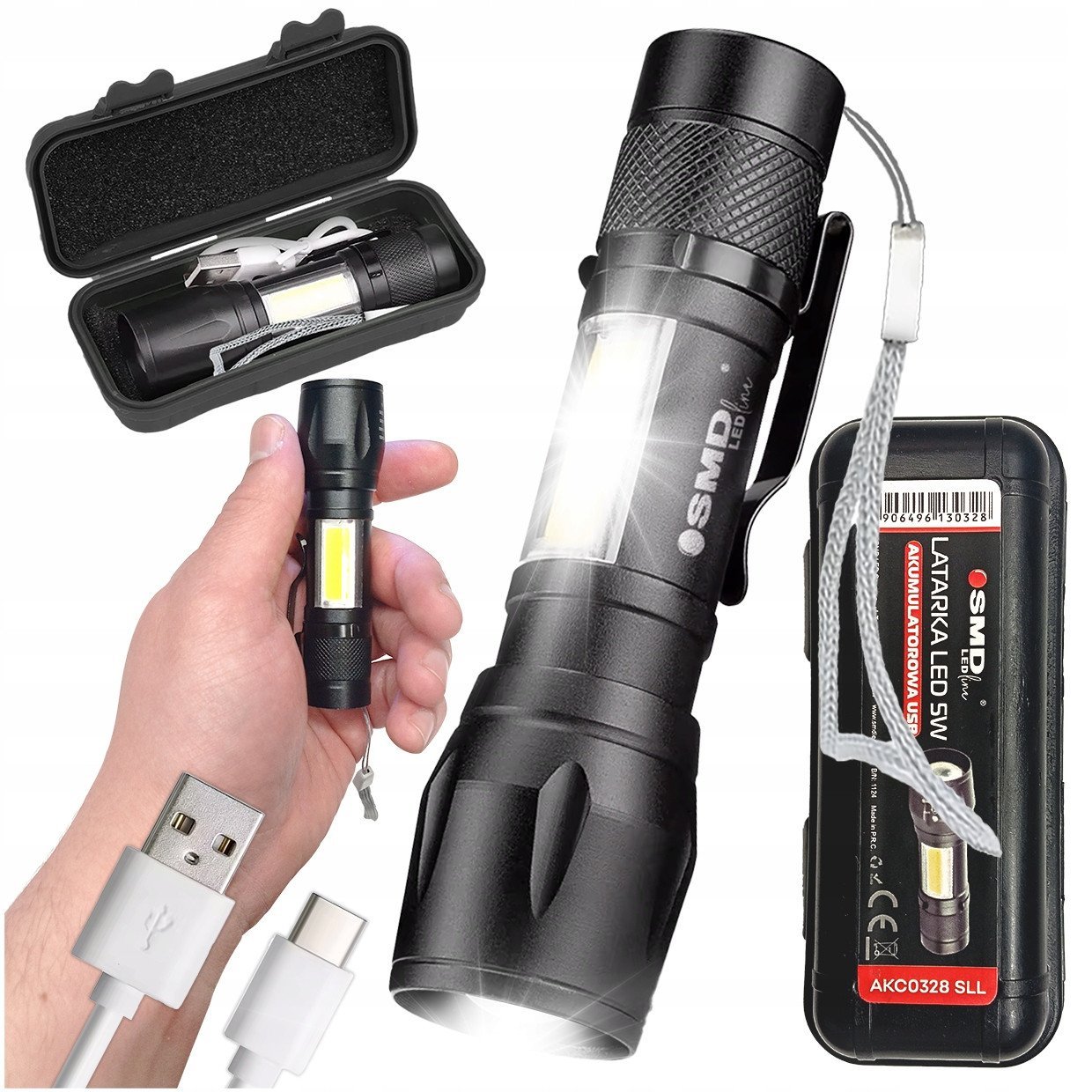 LATARKA LED ZOOM AKU 5W XPE+ COB+ ETUI