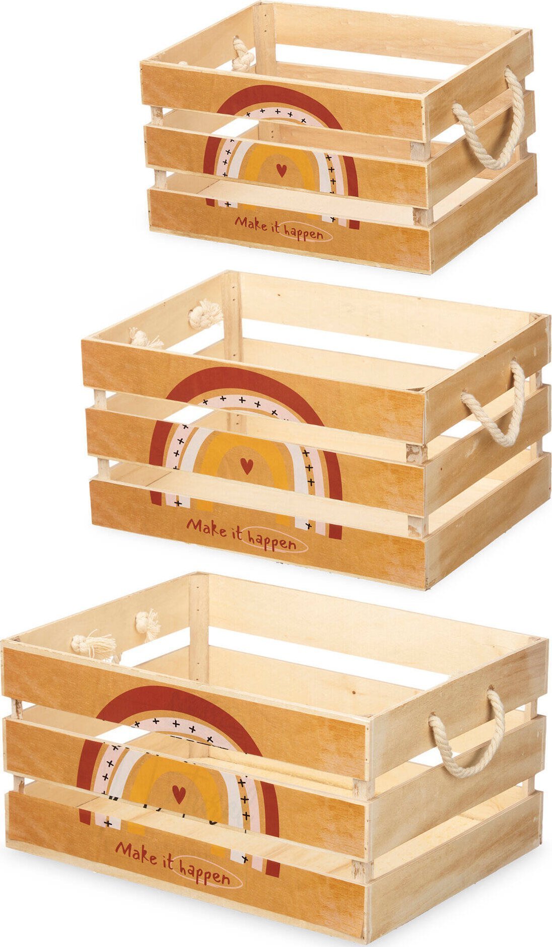 Giftdecor Drewniane skrzynki dekoracyjne wzór tęczy RAINBOW, 3 sztuki