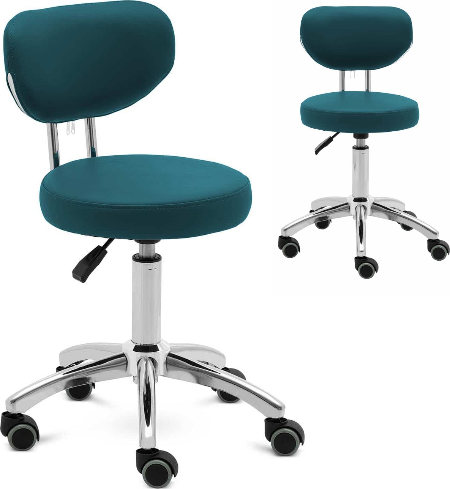 Physa Krzesło kosmetyczne obrotowe z oparciem na kółkach 46-60 cm ASCONA - turkusowe Krzesło kosmetyczne obrotowe z oparciem na kółkach 46-60 cm ASCON