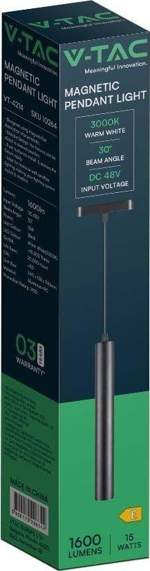 V-TAC Oprawa Zwieszana Szynosystem Magnetyczny 48V V-TAC 15W LED 30st Czarna VT-4214 4000K 1600lm 3 Lata Gwarancji