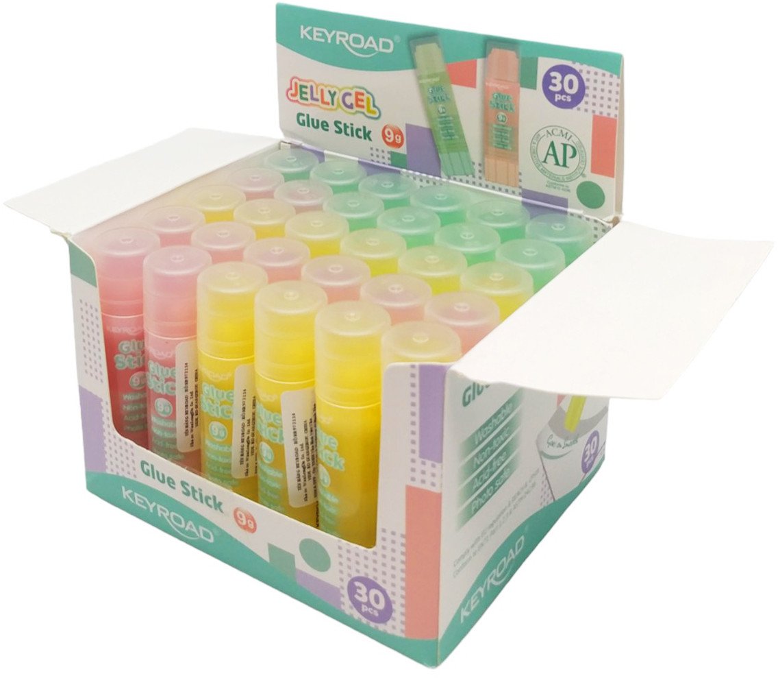 Klej w sztyfcie KEYROAD Jelly Gel, przezroczysty, 9g, display, mix kolorów