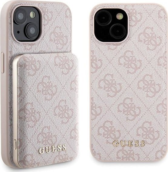 Guess Zestaw Guess GUBPM5P15S4GEMGP Apple iPhone 15 hardcase + Powerbank 5000mAh MagSafe 4G Metal Logo różowy/pink