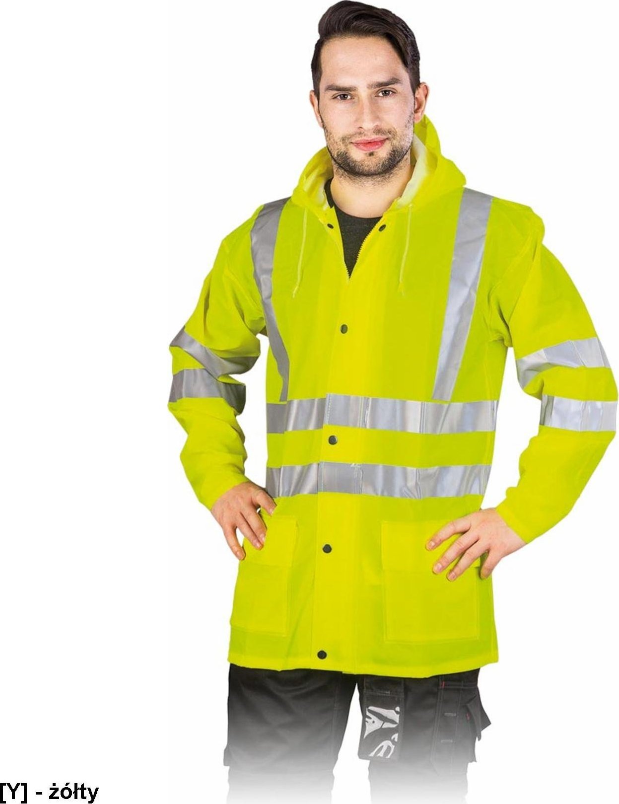 R.E.I.S. KPDPUFLUO - Kurtka przeciwdeszczowa z elastycznego materiału o wysokiej wytrzymałości z pasami odblaskowymi - żółty 2XL