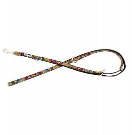 Smycz dla psa, czarna, wzór picasso, regulowana, taśma polipropylenowa, 16mm/220cm