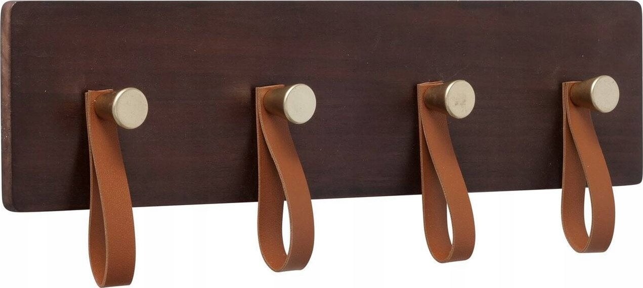 Boltze Wieszak na ubrania ścienny SKADO, z drewna sosnowego ze skórzanymi uchwytami, 40 x 13 cm