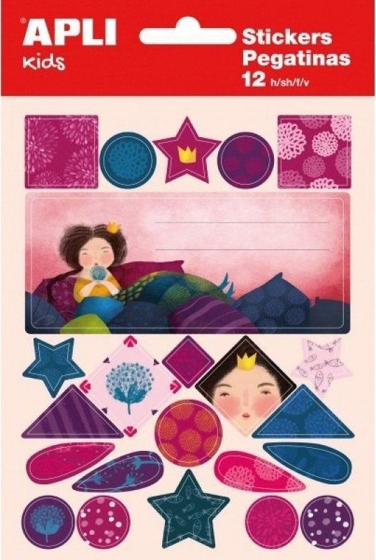Apli Etykiety na zeszyt APLI, w bloczku, z naklejkami dla dziewczynek, 12+1 ark., mix kolorów