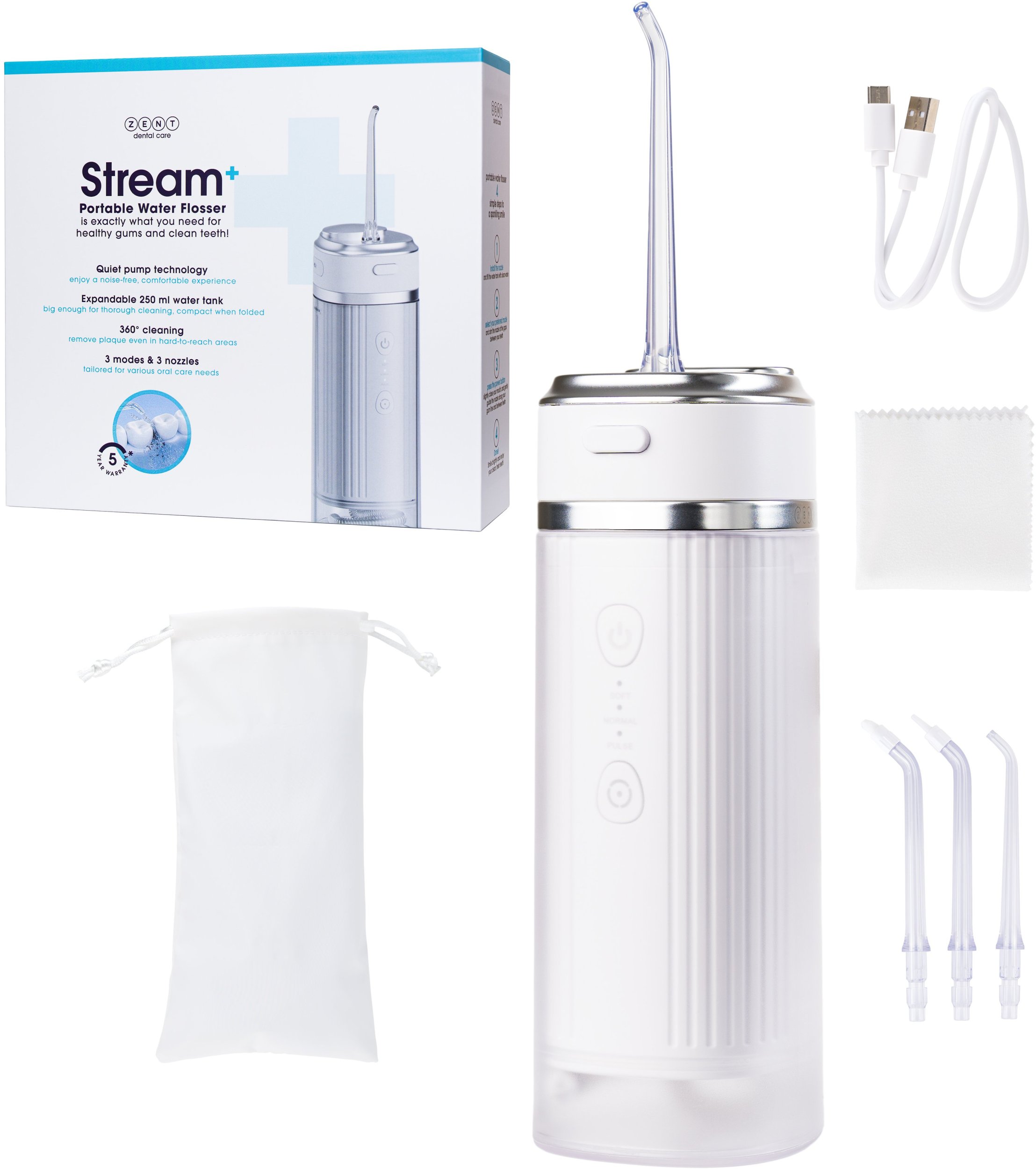 Irygator ZENT Stream+ bezprzewodowy PRO 360 Biały