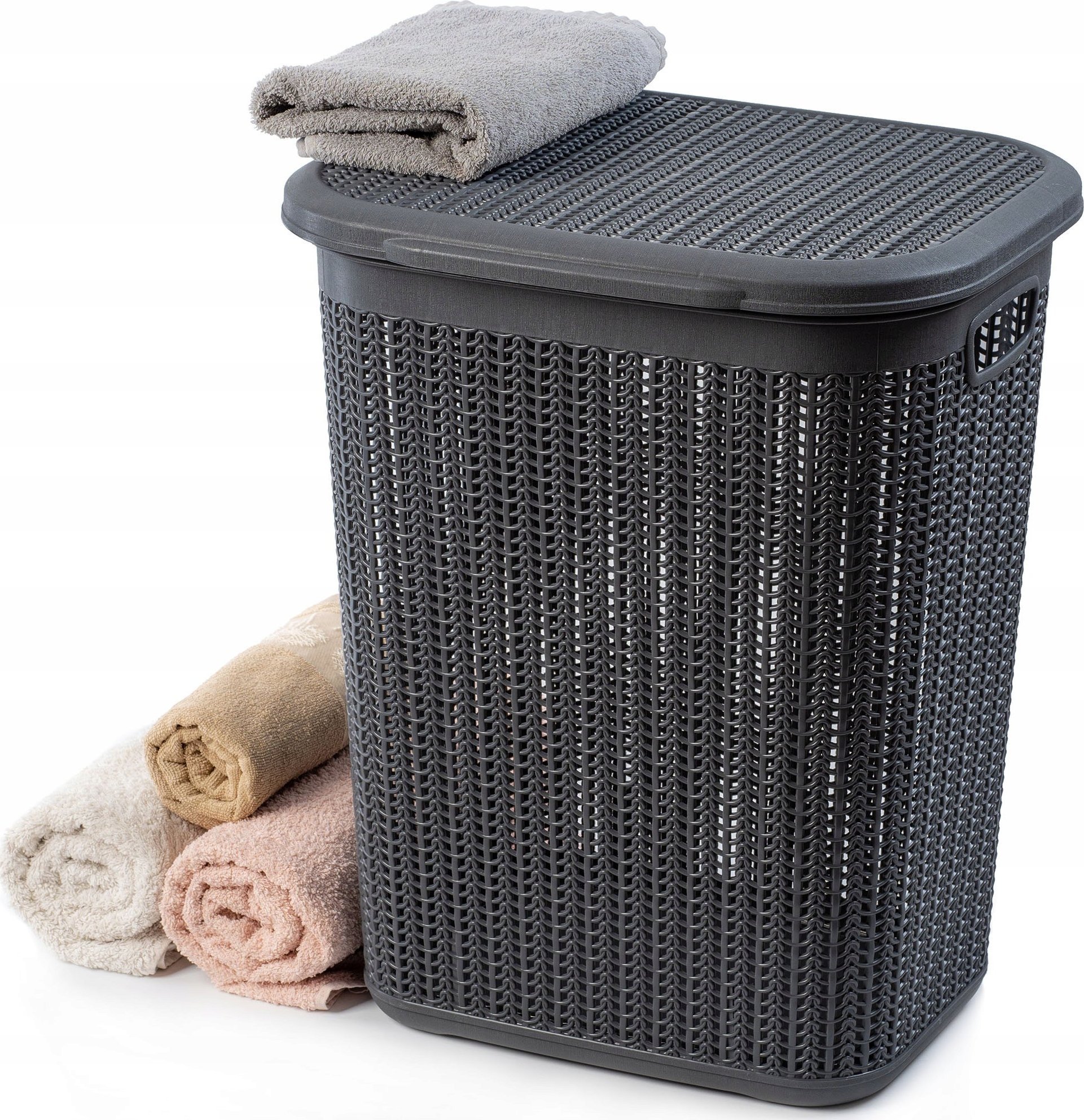 Kosz na pranie Kadax Kosz Na Bieliznę Pranie Z Pokrywą Duży 50L Grafit