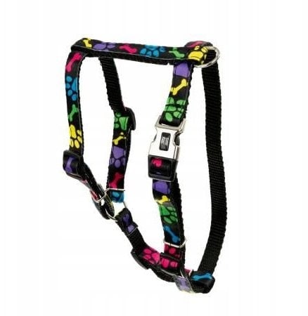 Szelki dla psa, kolorowe łapki, taśma polipropylenowa, 16mm/30-60cm