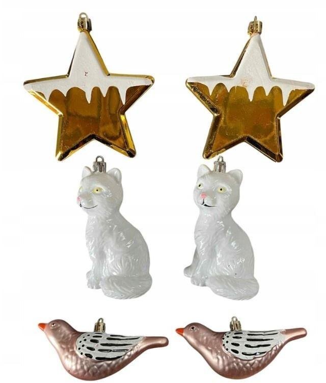 Bombki na choinkę 6szt Gwiazda, Kot, Ptaszek