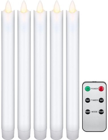 Zestaw 5 świec LED z prawdziwego wosku, biały, w komplecie z pilotem zdalnego sterowania - Wersja kolorystyczna biały