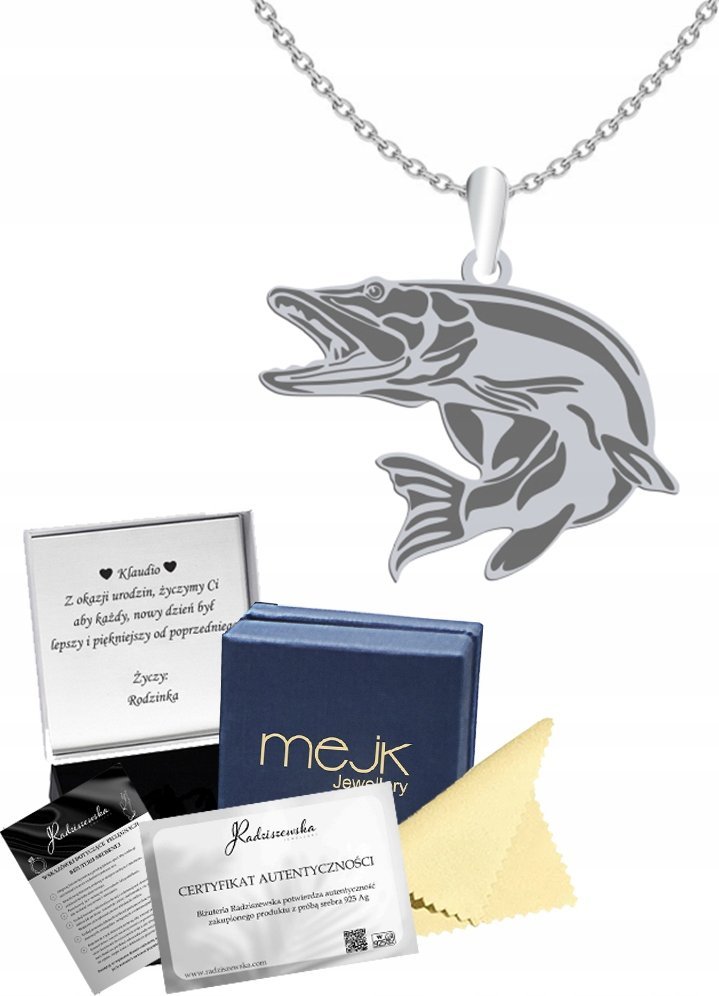 Radziszewska Jewellery Naszyjnik Srebrny ze Szczupakiem Łańcuszek 925 Grawer Prezent Biżuteria